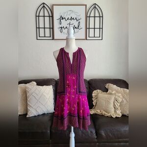 Rebecca Taylor Indian Print 100% Silk Purple Floral‎ Mixed Print Dress Size 2